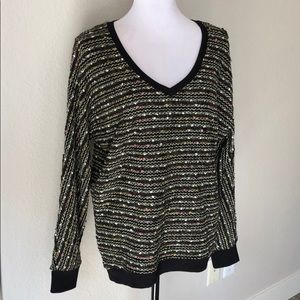 Sanctuary Nubby Metallic Tweed Knit V Neck Sweater